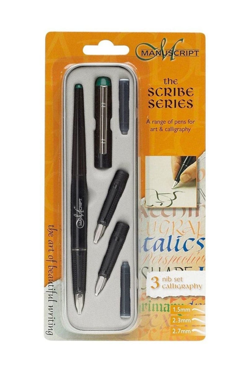 MANUSCRIPT Left Handed Nib Scribe Calligraphy Pen and Nib Set, Silver, 7 Piece Set